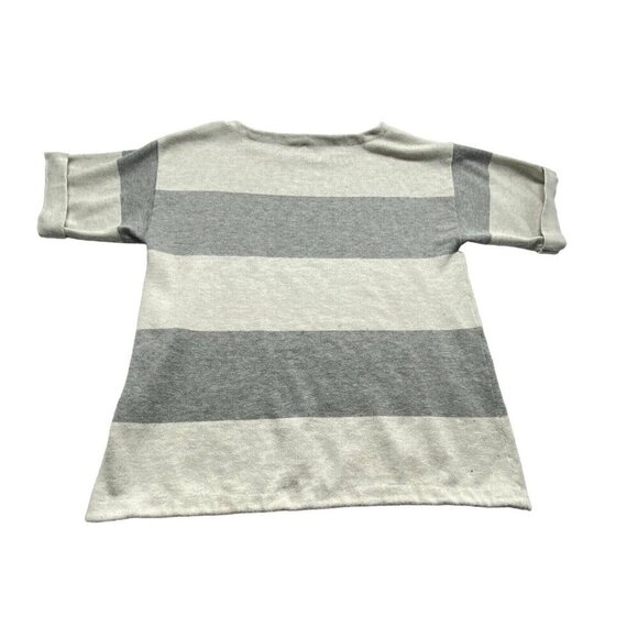 EILEEN FISHER Pullover Sweater Short Sleeve Striped Gray White PM 58-21 - Picture 2 of 9